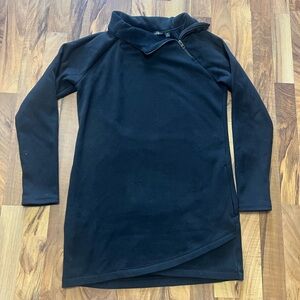 Athleta Cozy Karma ASYM Zip Sweatshirt Dress Black Fleece Lined Size Small